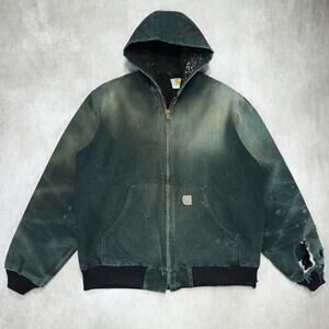 Vintage THRASHED Carhartt J140 BLK Faded Black Hooded Jacket Size Large